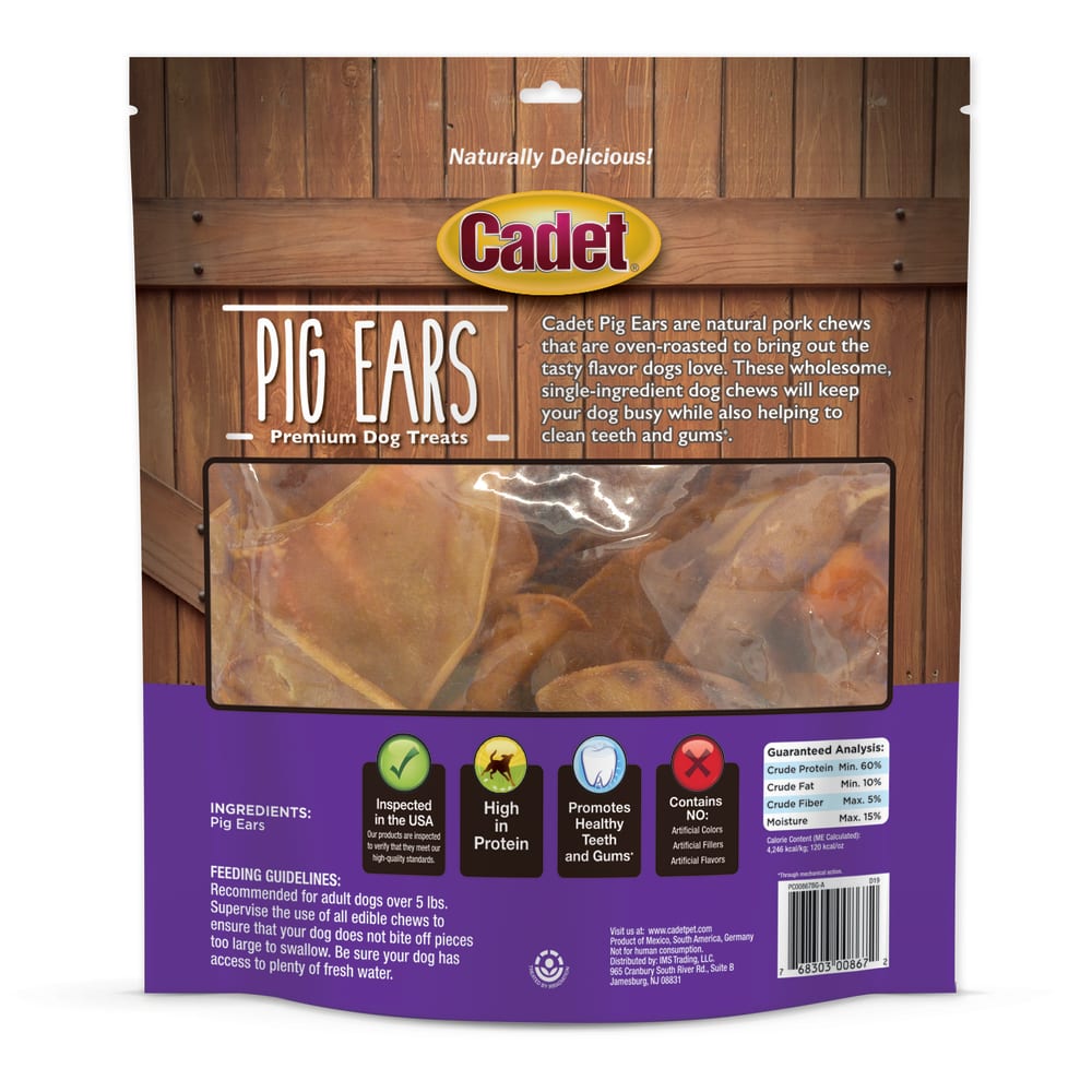 Back view of Cadet Cadet Pig Ears 12ct in packaging