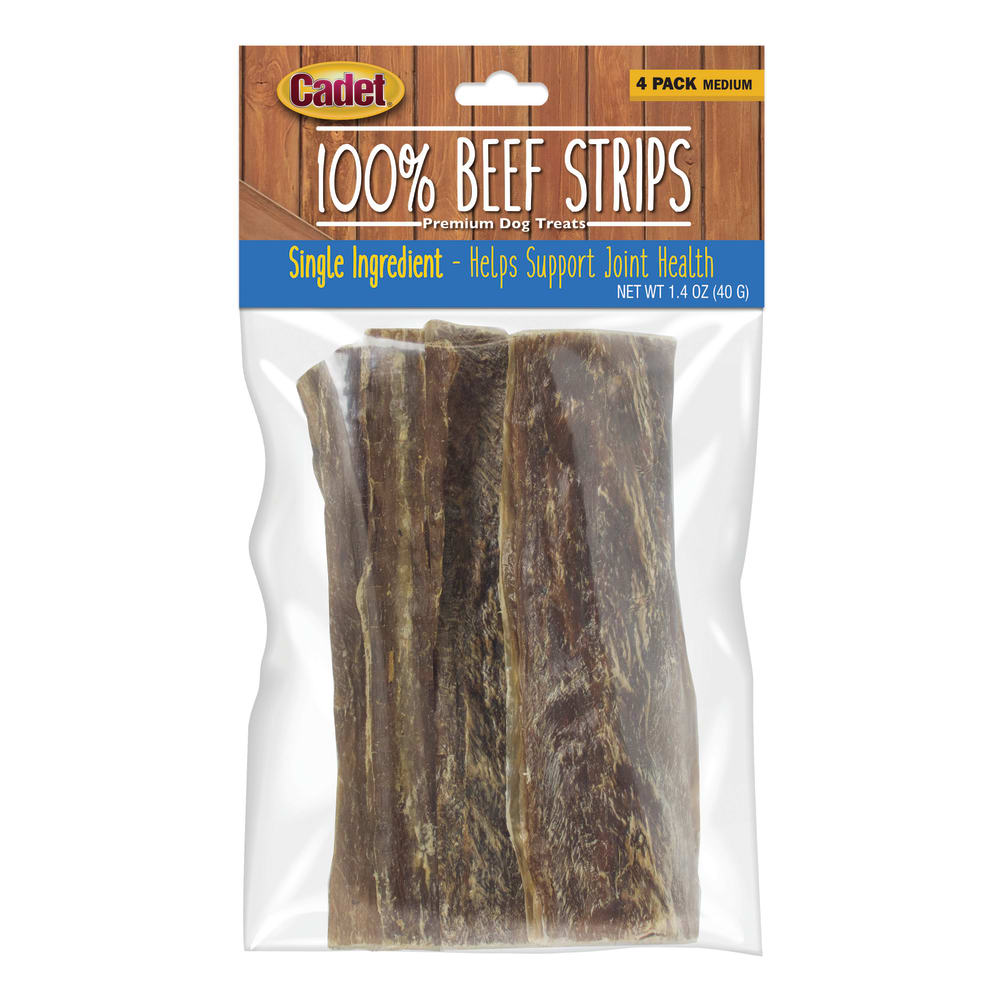 Front view of Cadet 100beefstrips 4pk Inpackagingfronthero in packaging