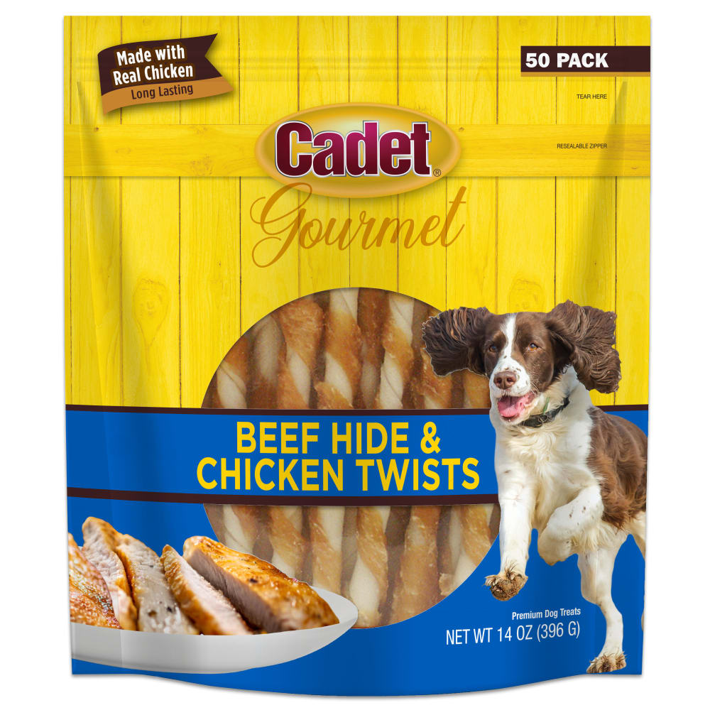 Front view of Ims Rawhide Chicken Twists 50pc in packaging