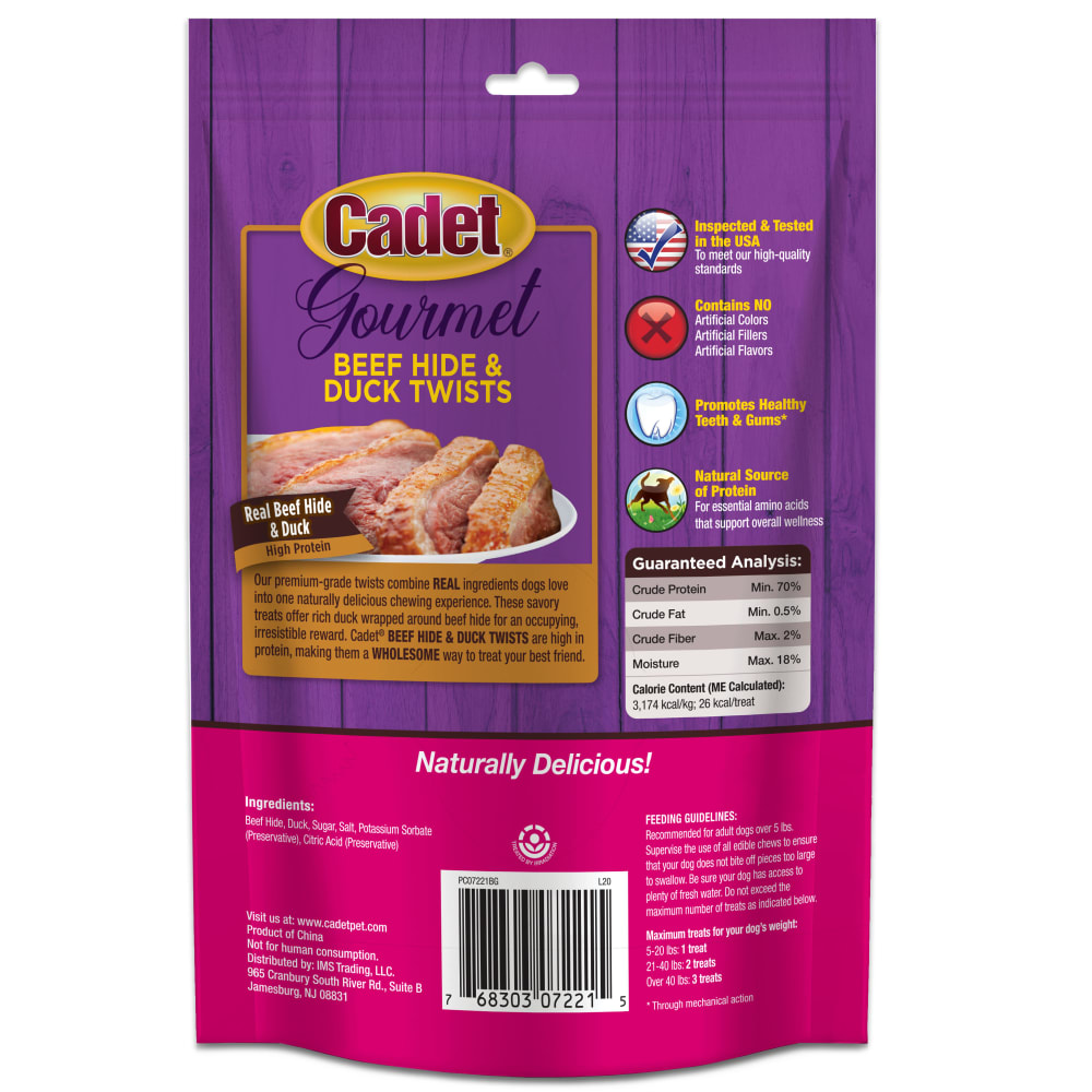 Back view of Ims Beef Hide Duck Twists 14pc in packaging