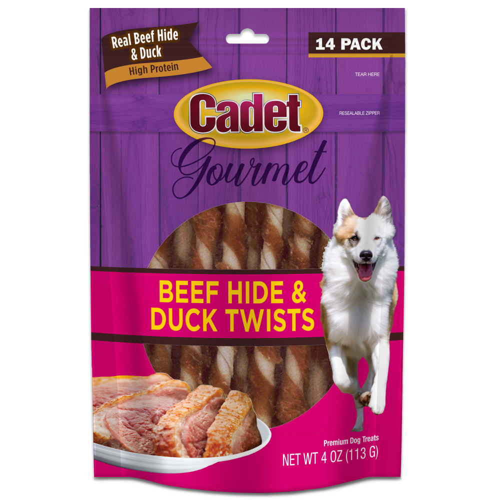 Front view of Ims Beef Hide Duck Twists 14pc in packaging