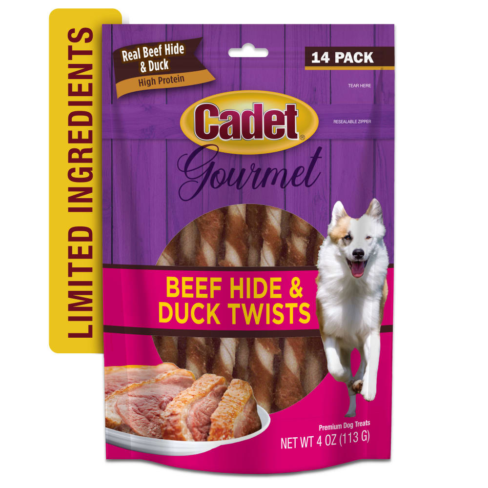 Front view of Ims Beef Hide Duck Twists 14pc Inpackagingfronthero in packaging