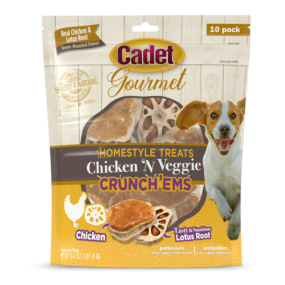 Front view of Nylabone Chicken Lotus Root 10pk Bag in packaging
